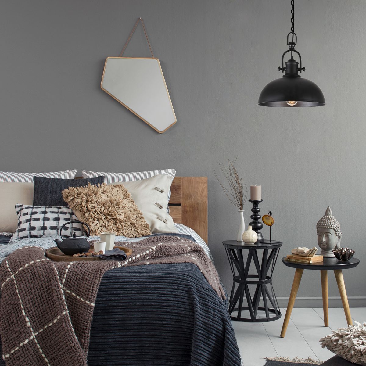 Kom schaduw metalen hanglamp industrieel 1 lamp slaapkamer hangend licht met 23,5 "verstelbare ketting in zwart