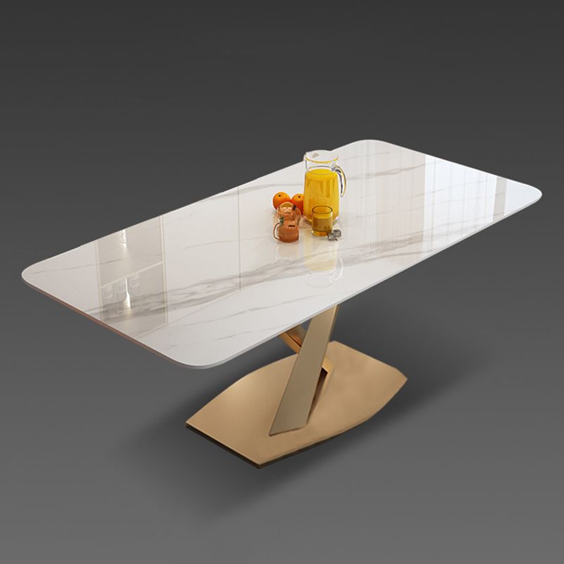 Sintered Stone Top Rectangle Table for Restaurant Luxury Dining Table with Gold Pedestal