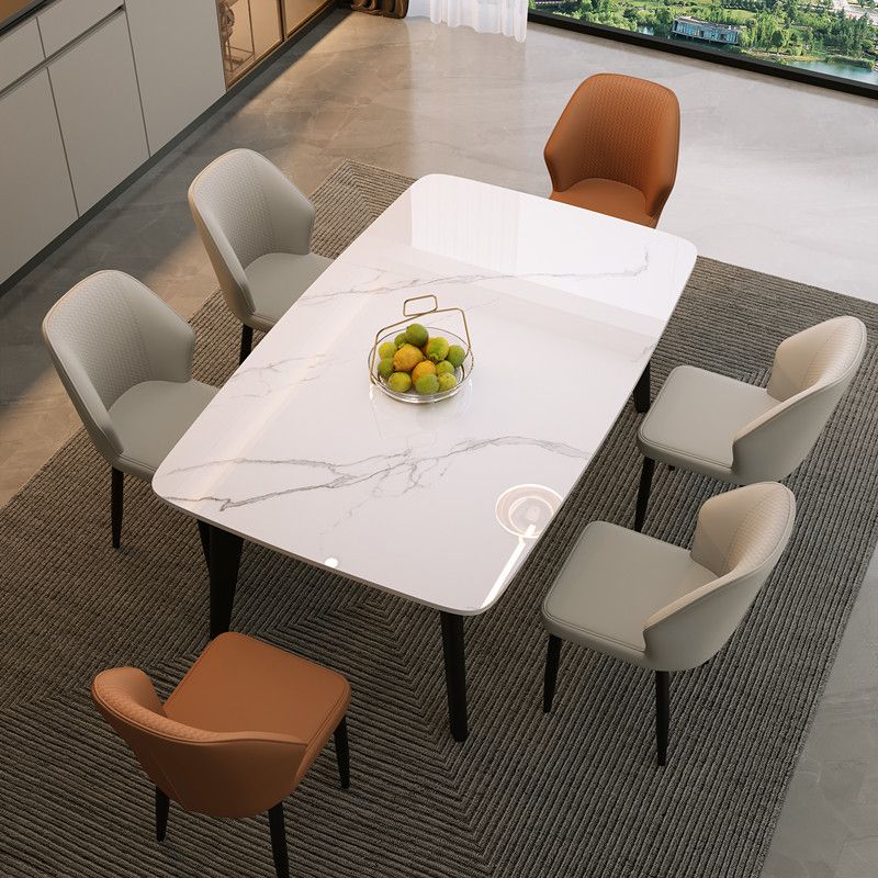 Rectangular Dining Room Table Stone Tabletop with Solid Wood Legs