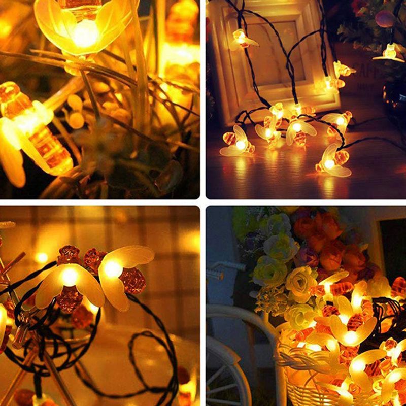 21.3ft Bee Shape Festive LED Fairy Lamp Artistic 30 Heads Orange Solar String Lighting