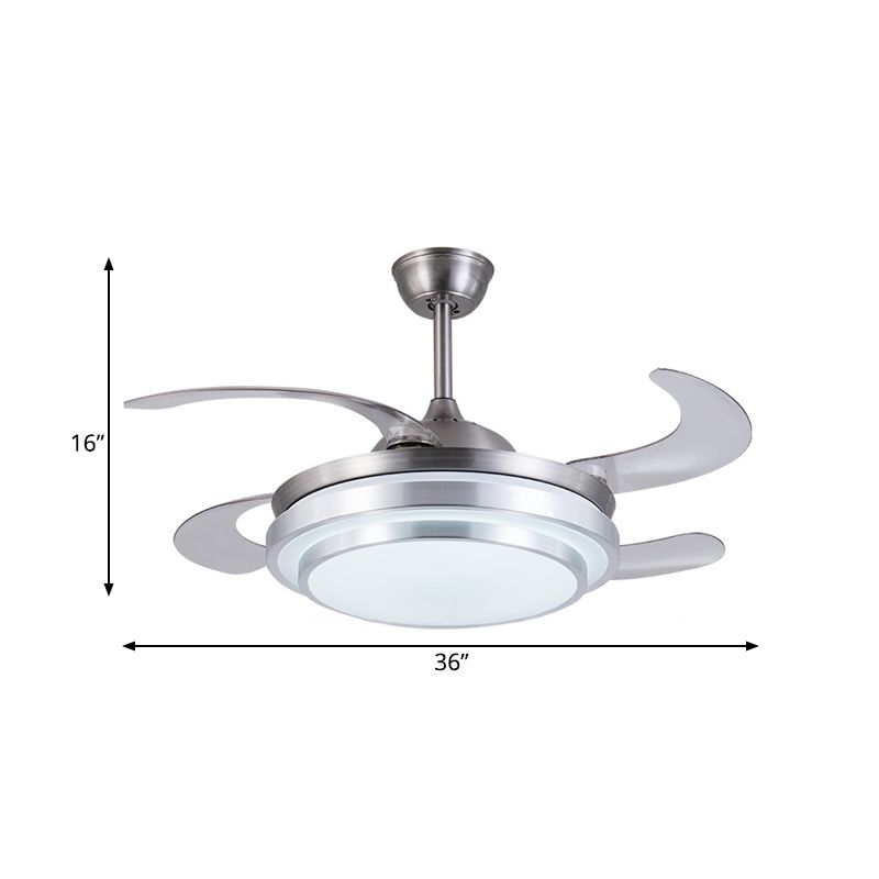 Zilveren ring plafondventilator lamp hedendaagse metalen led 36 "w slaapkamer semi spoeling montage verlichtingsarmatuur met 4 messen, externe/wandregeling/afstandsbediening en wandregeling