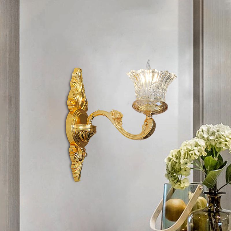 Bulb Bulb Crystal Glass Sconce Simple Gol Flower Corridor Mur Mur Wall avec un bras plongeant