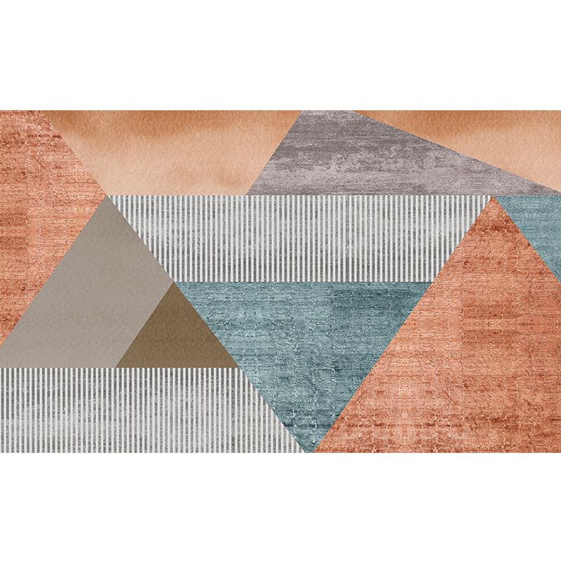 Orange Modern Area Rug Polypropylene Geometric and Stripe Pattern Rug Pet Friendly Washable Non-Slip Rug for Parlor