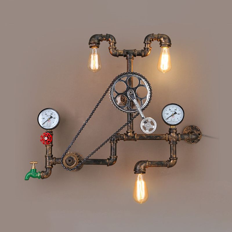 Bronze Wasserhahn Rohrkettenset Cyberpunk Eisen 3 Lichter Garagenwandhalterung Beleuchtungsbehandlung