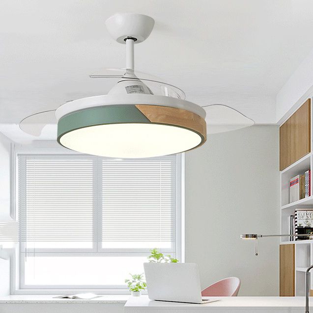 Round Ceiling Fan Lighting Kids Style Metal Single Light Ceiling Fan Lamp for Living Room