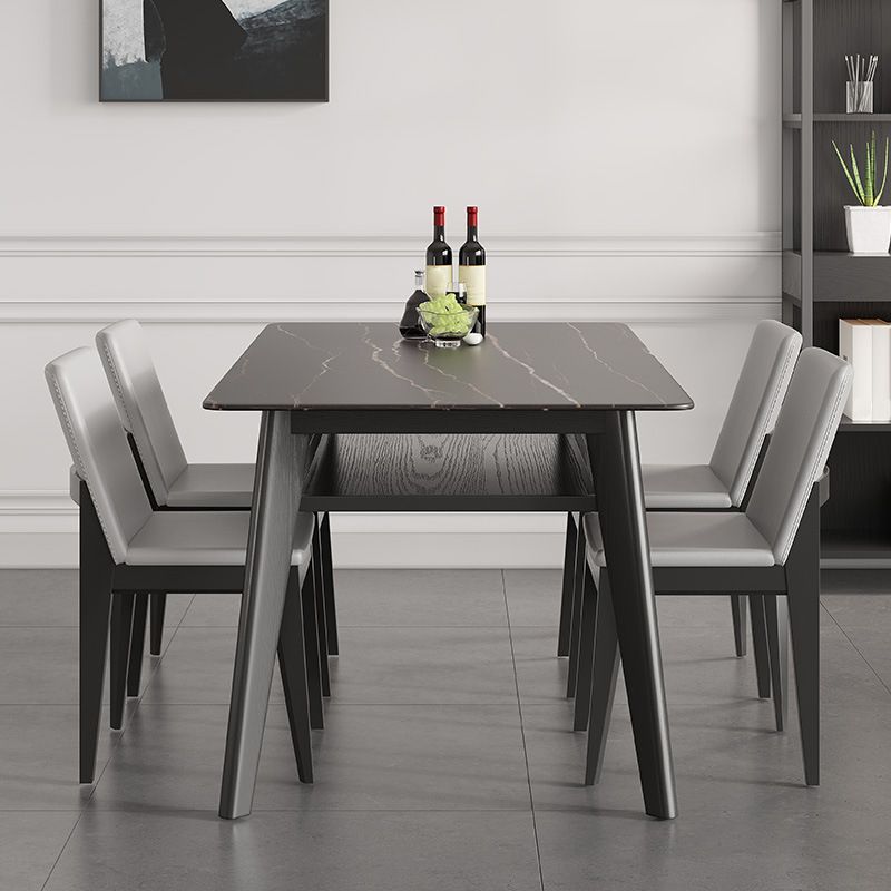Stone Top Dining Table Contemporary Dining Table with 4 Wood Legs