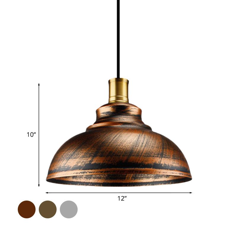 Lámpara suspendida de cúpula de hierro forjado Estilo antiguo 12 "/14" W 1 Cabeza Restaurante colgando luz en plata/bronce/óxido