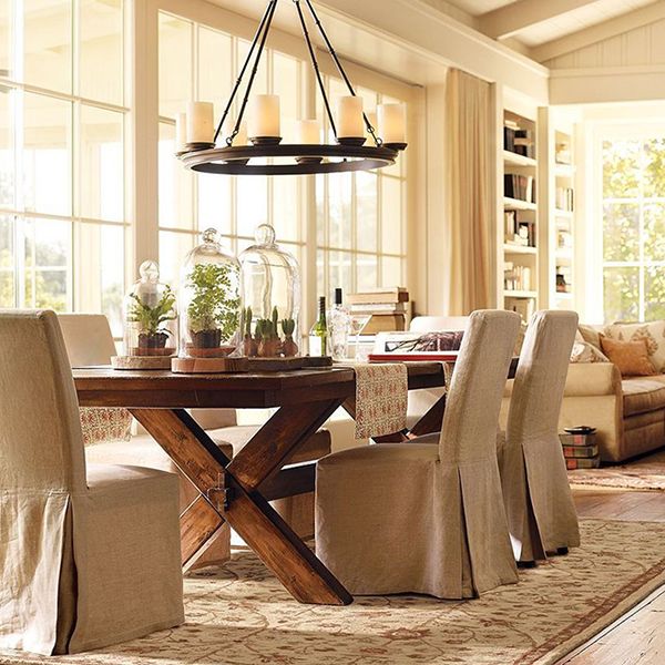 Rectangle Mid-Century Dining Table Brown Tone Fixed Table with Pinewood Solid Wood