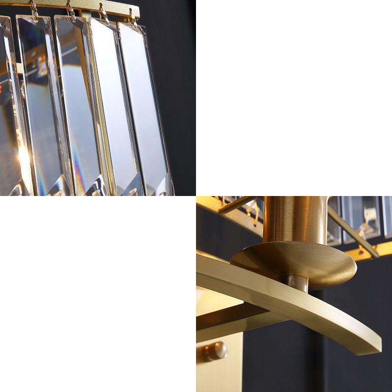 Gold Rectangular Wall Sconce in Modern Luxury Style Copper Wall Lamp with Crystal Shade