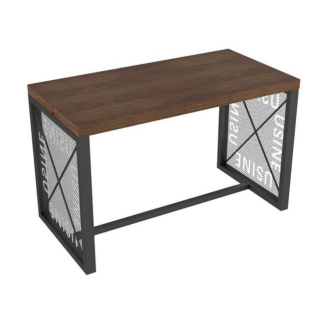 Mesa de comedor industrial mesa de madera maciza con base de caballete negro