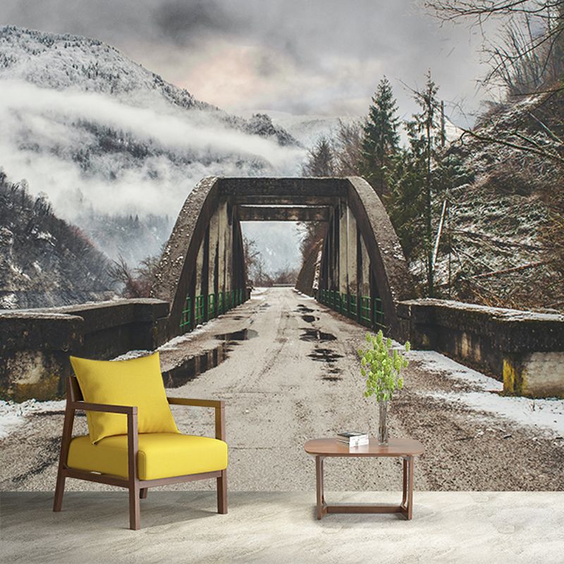 Photography Stain Resistant Mural Wallpaper Wooden Bridge Sleeping Room Wall Mural