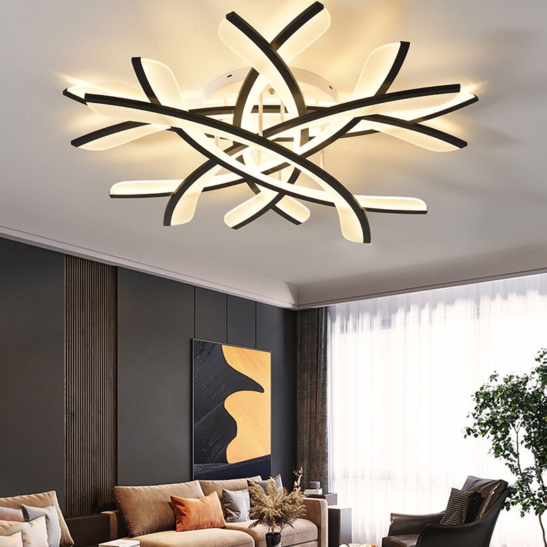 Line Shape LED Ceiling Lamp Modern Iron Flush Mount for Bedroom Study