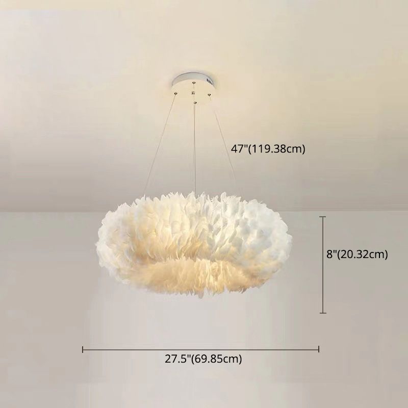 Feather Donut Chandelier Pendant Light Nordic Style White Pendant Lighting Fixture