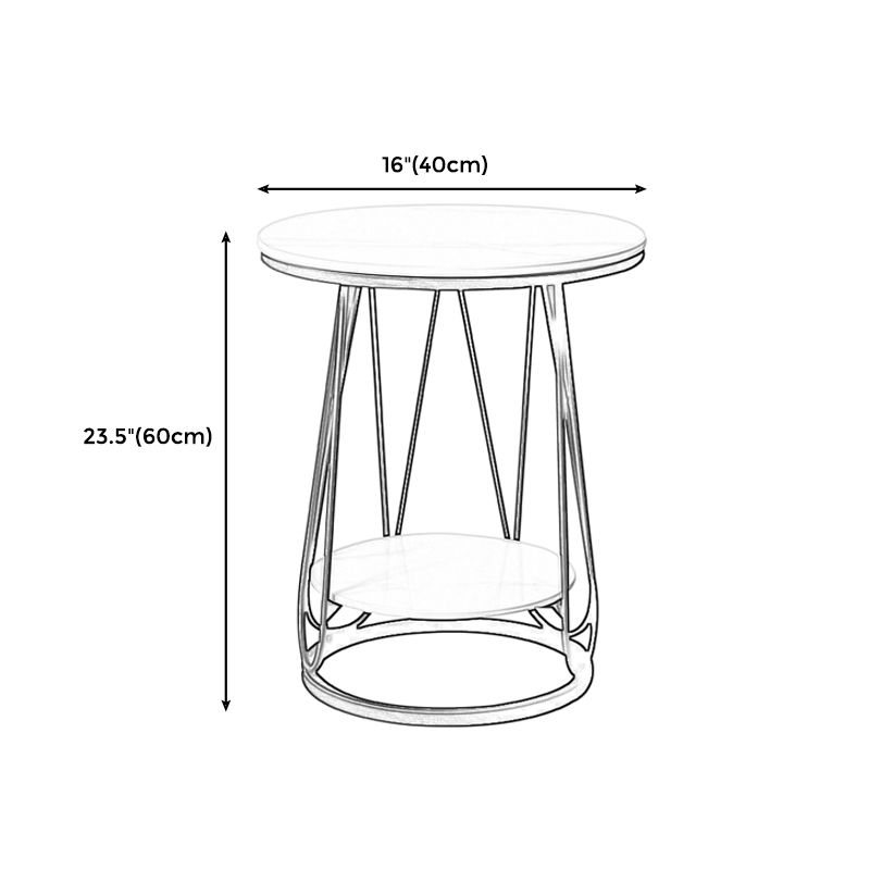 23.6" Tall Modern Round Side End Table One Shelf Side Table with Metal Frame