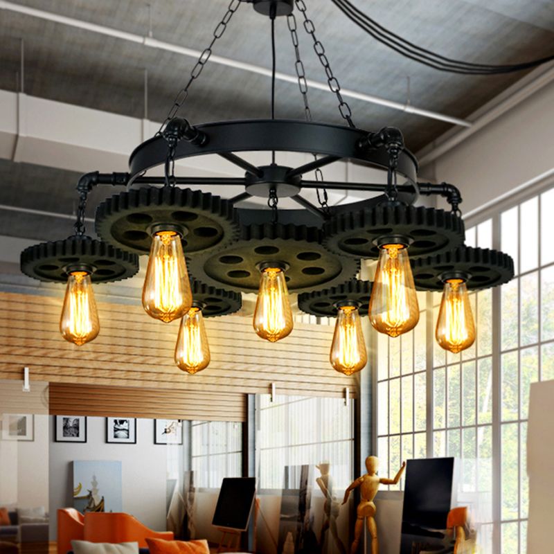 Black Wrought Iron Ceiling Hung Fixtures Vintage Tube Pendant Lighting for Bar