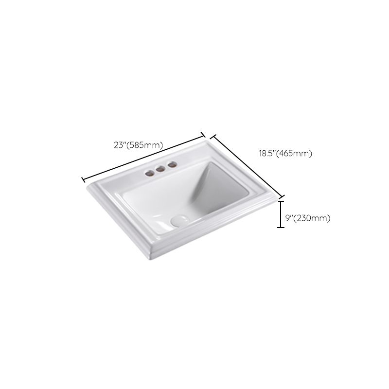 Contemporary Bathroom Sink Porcelain Rectangular Drop-in Bathroom Sink with Pop-Up Drain