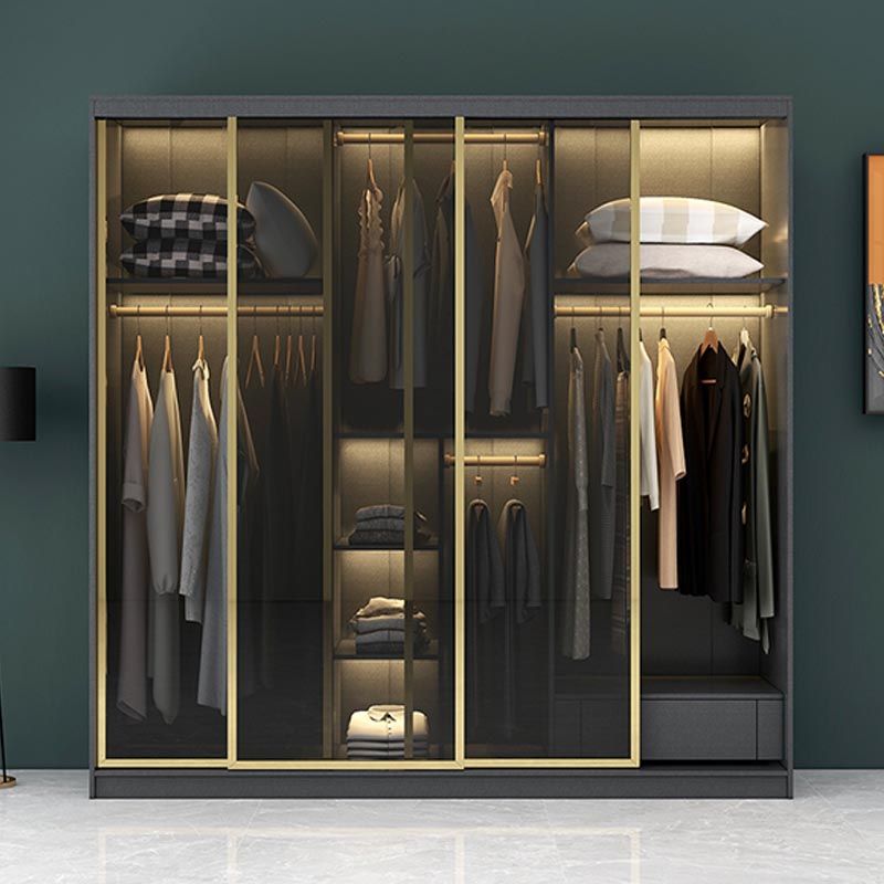 Modern Sliding Door Wardrobe for Bedroom Black Cabinet with Glass Doors