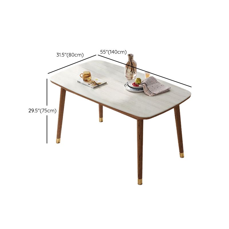 White Dinette Table with Wood Legs Modern Dining Table for Kitchen