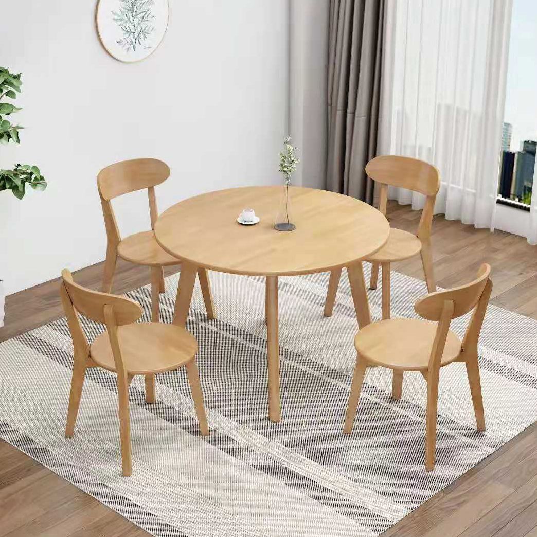 Contemporary Solid Wood Round Dining Table Kitchen Standard Dining Table with 4 Legs Base