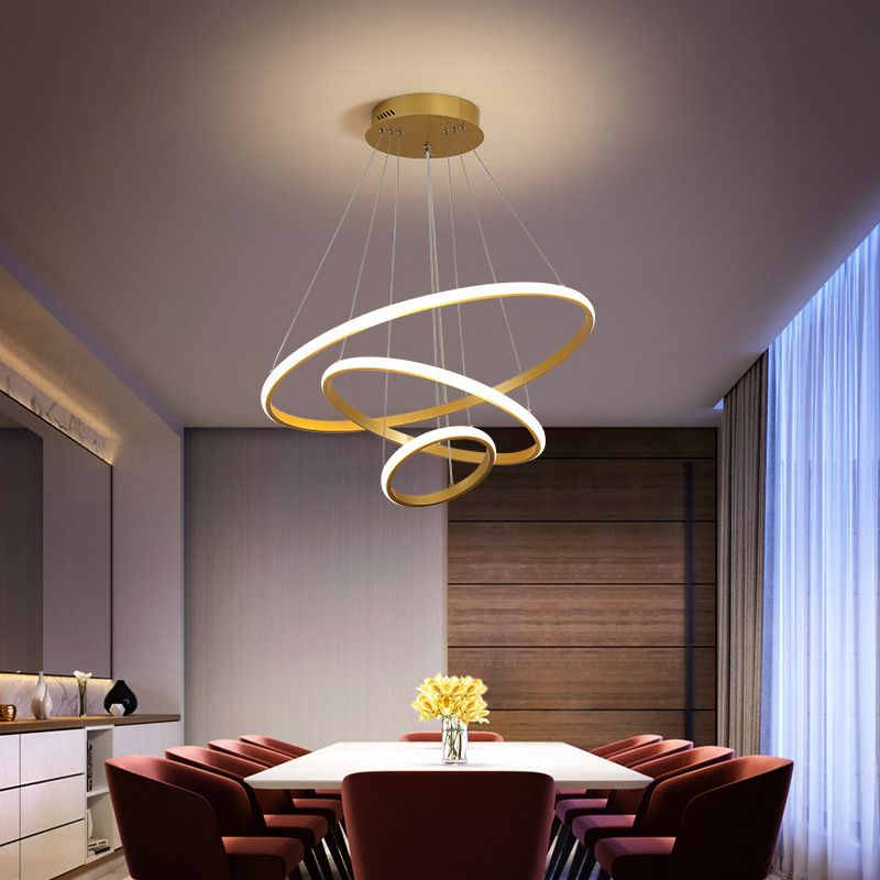 Gold Rings Suspension Pendant Light Modern Style LED Metal Chandelier Pendant Light