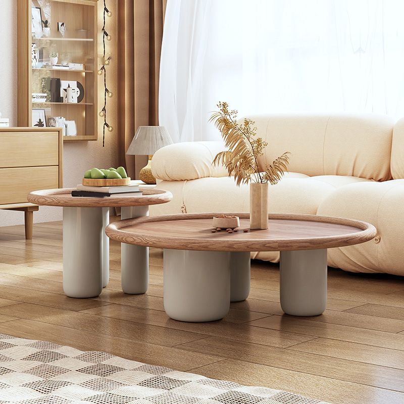 Solid Wood Tray Top Coffee Cocktail Table with 3 Legs in Brown