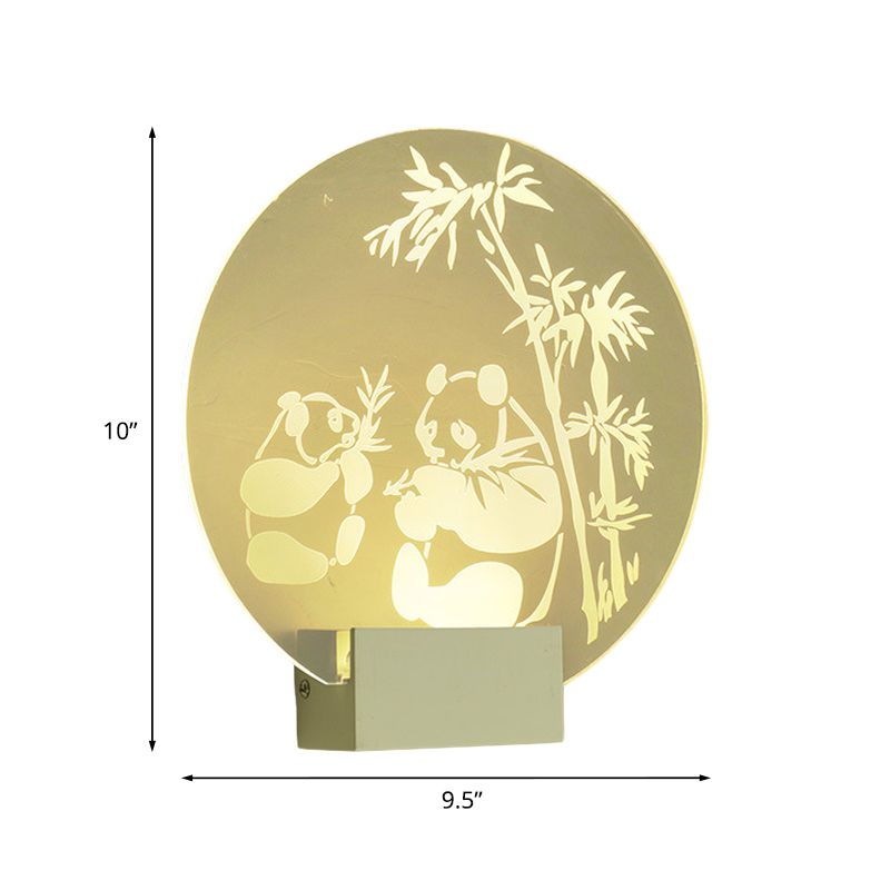 Chinese Circular Acrylic Wall Mural Lamp LED Wall Mount Light Fixture in Clear Color with Panda and Bamboo Pattern
