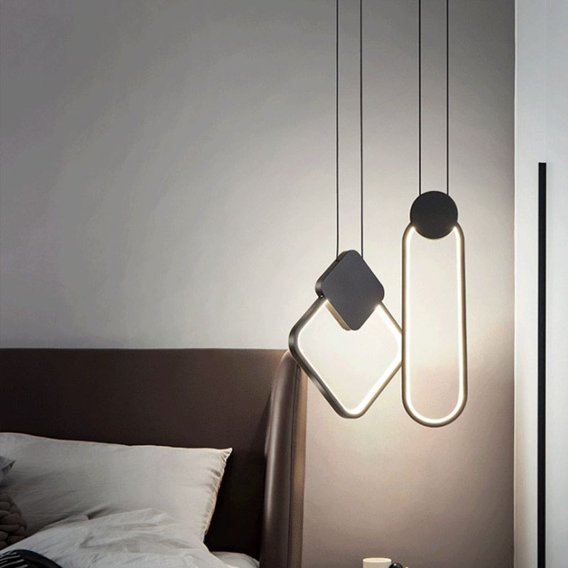 Moderne minimalistische LED -hanglampje Smeedijzeren geometrische hanglamp met acrylschaduw
