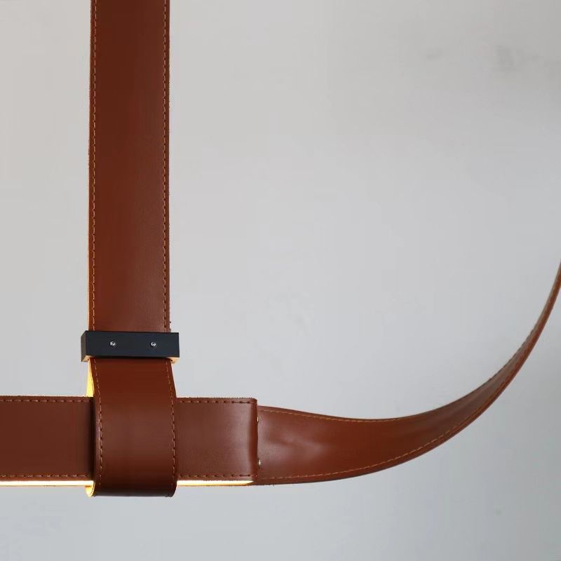 Contemporary Leather LED Hanging Pendant Lights in Brown for Dining Room