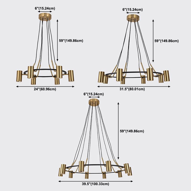 Goldhanglampe Postmoderne Zylinderform Metall Kronleuchter Anhänger Licht
