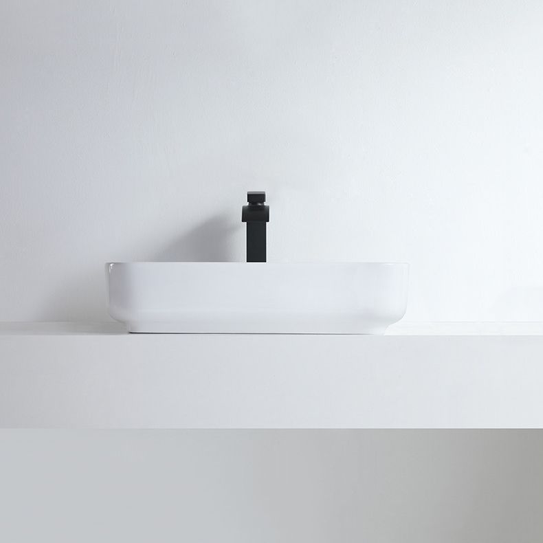 Modern Bathroom Sink Porcelain Rectangular Pop-Up Drain and Drain Assembly Basin Sink