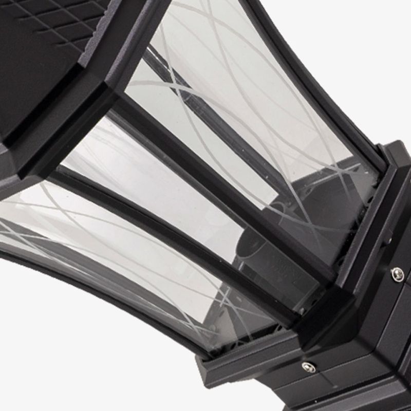 Metal Rectangular Shape Solar Pillar Lamp Modern 1-Light Outdoor Light in Black