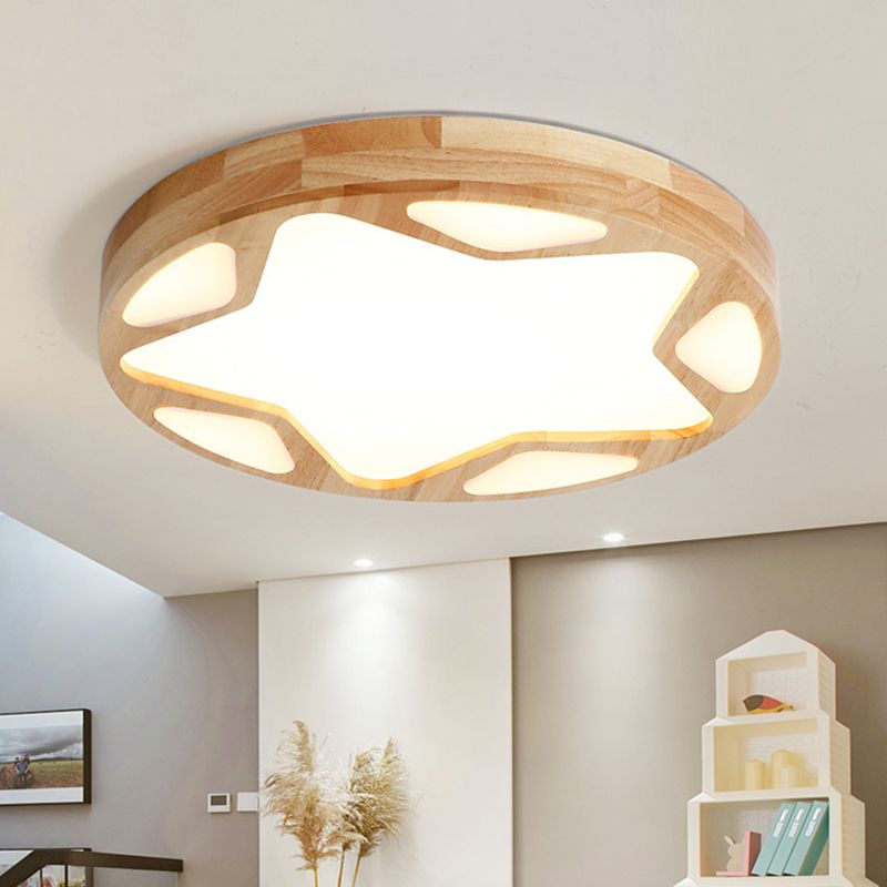Modern Minimalist Round Ceiling Flush Mount Light Natural Wood Star Living Room Flush Mount Lighting