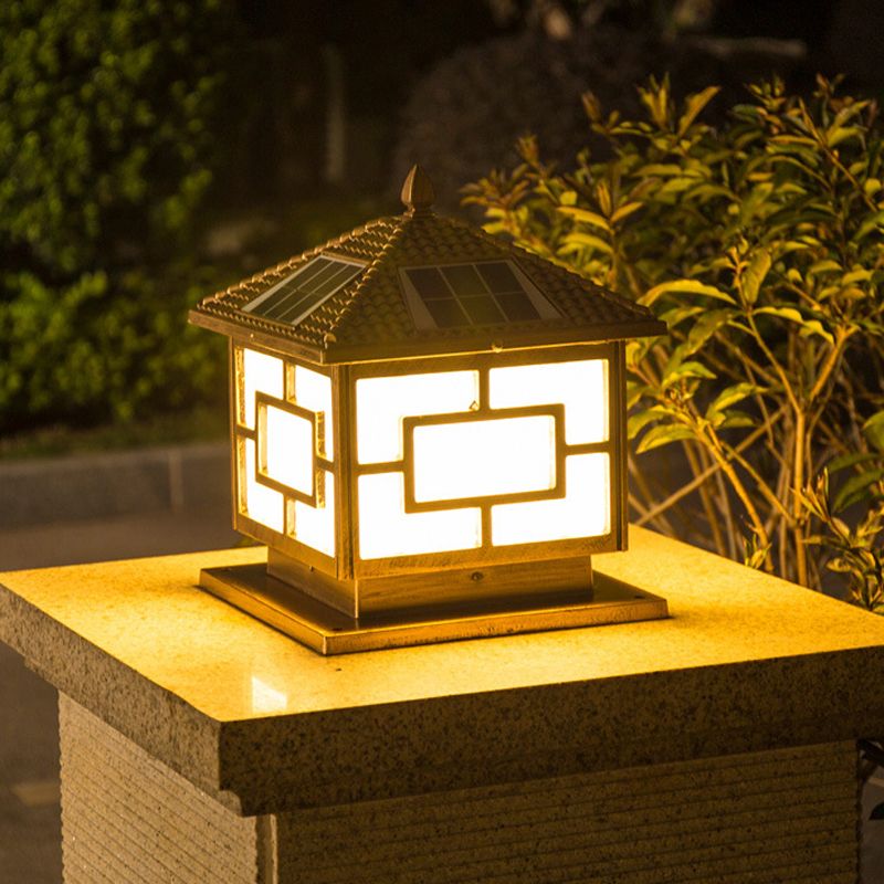 Rectangle Shape Metal Pillar Lamp Modern Style 1 Light Solar Outdoor Light