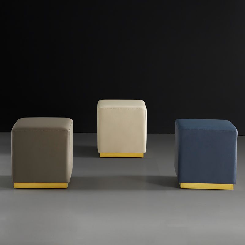 Gorgeous Square Ottoman Pure Color Genuine Leather Water Resistant Footstool Ottoman