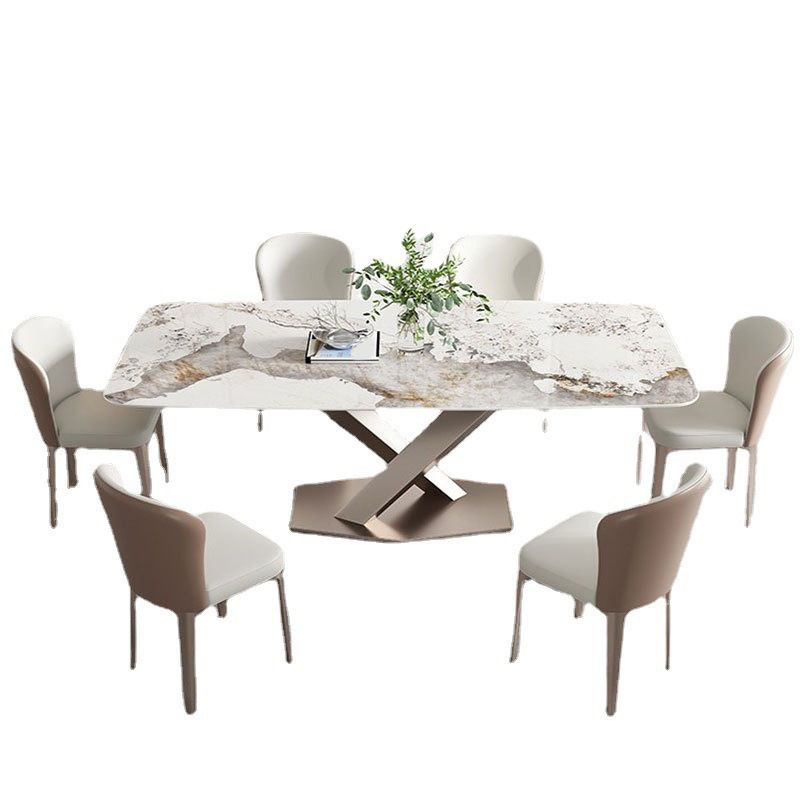 Nordic Sintered Stone Top Dining Set Rectangle 1/4/5/7 Pieces Dining Table with Chairs