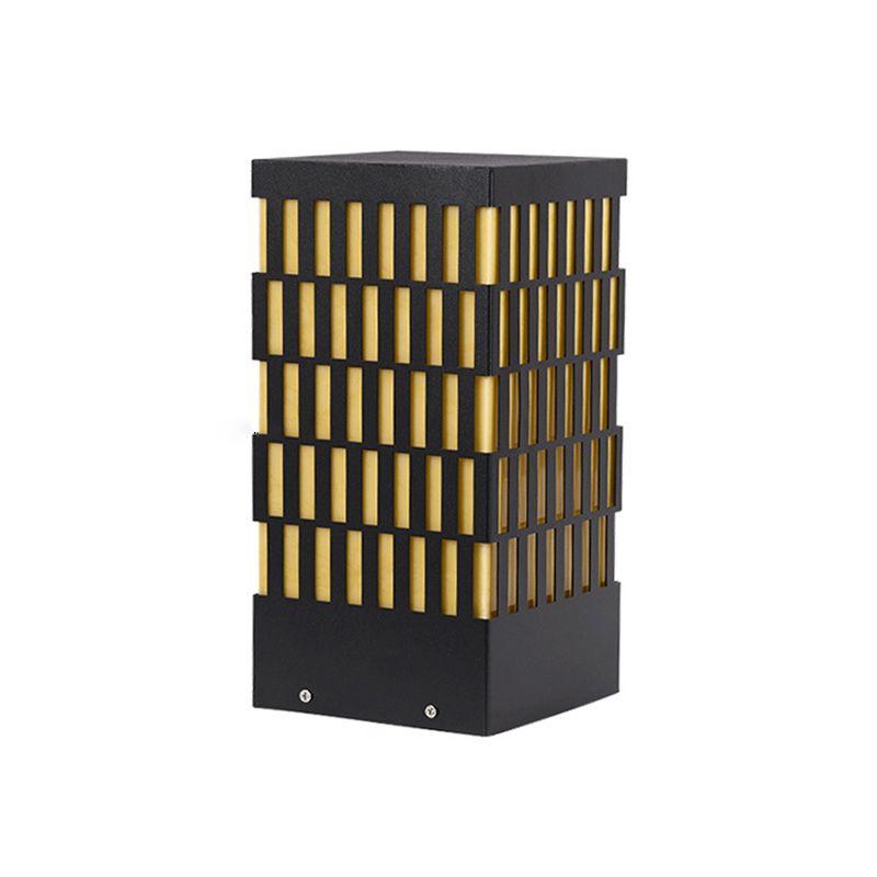 Rectangle Pillar Lamp Contemporary Metal Outdoor Waterproof Light in Black