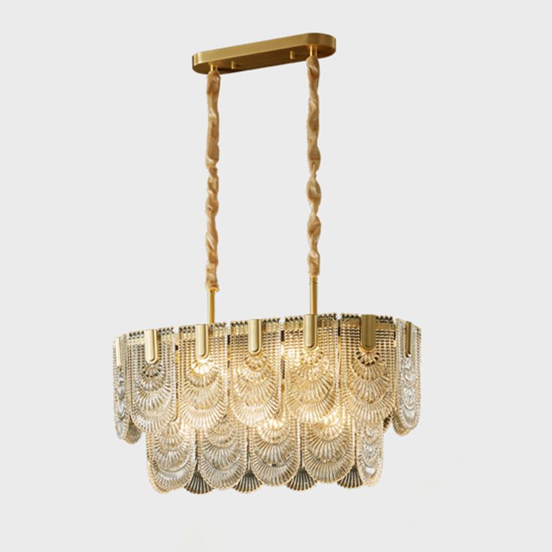 Modern Metal Pendant Light Oval Shape Island Light with Glass Shade for Living Room