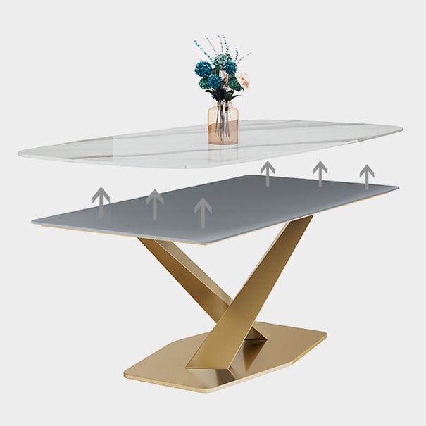 Luxury Home Sintered Stone Table Rectangle Table with Gold Pedestal Base