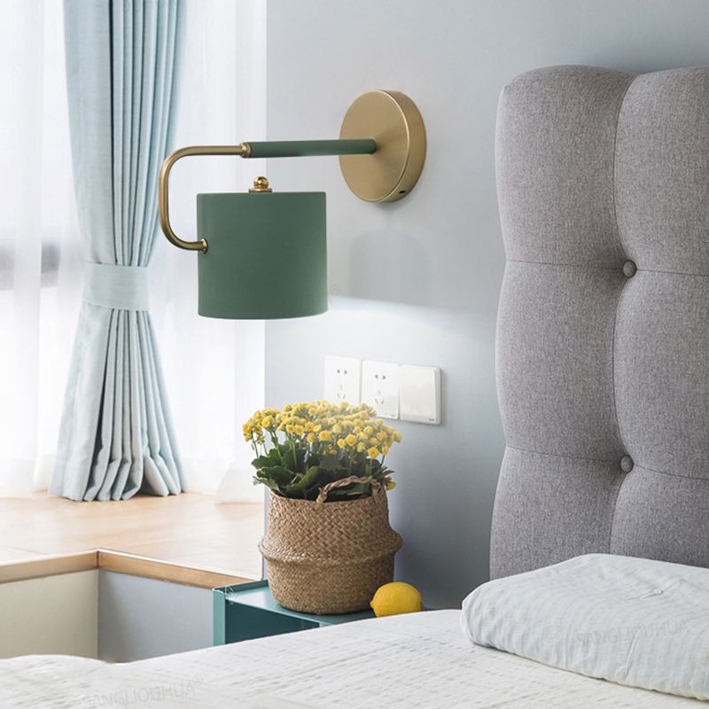 Illuminazione a parete a forma di cilindro in stile moderno in metallo 1 lampada montata a parete per la testa