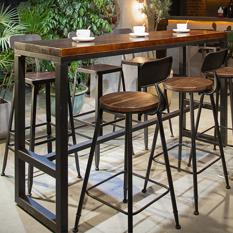 Industrial Style Bar Dining Table Solid Wood Bar Stool Table with Black Base