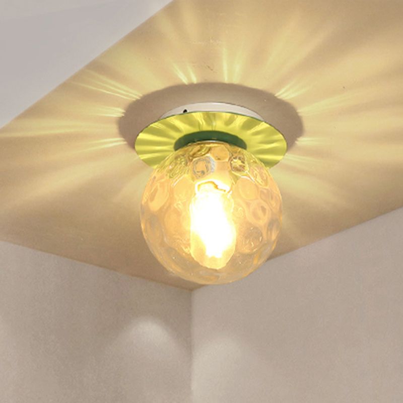 Gray/White/Green/Wood Finish Orb Light Fixture Ceiling Nordic 1 Head Close to Ceiling Light with Clear Hammered Glass Shade