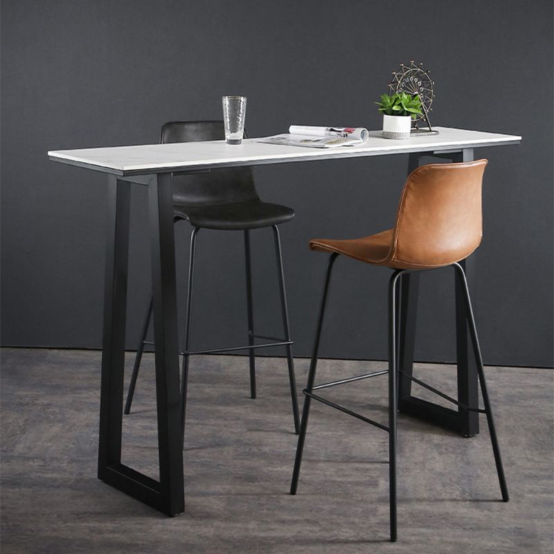 Faux Leather Dining Stools Low Back Bucket Bar Stools with Metal Legs