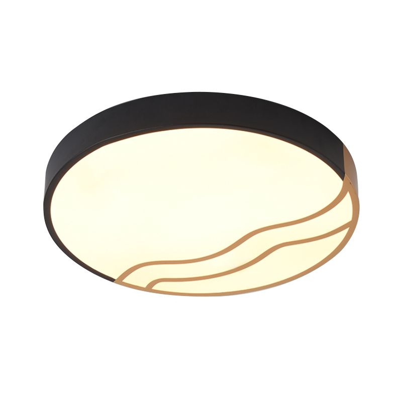 Minimalismus Drum Flush Beleuchtung Eisen LED Schlafzimmer Flush Einbauleuchte in Weiß/Gold und Schwarz, 16"/14" Dia