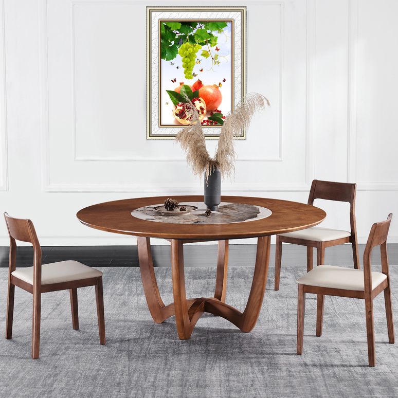 Contemporary Turntable Round Dining Table Ash Wood Sled Base Dining Table