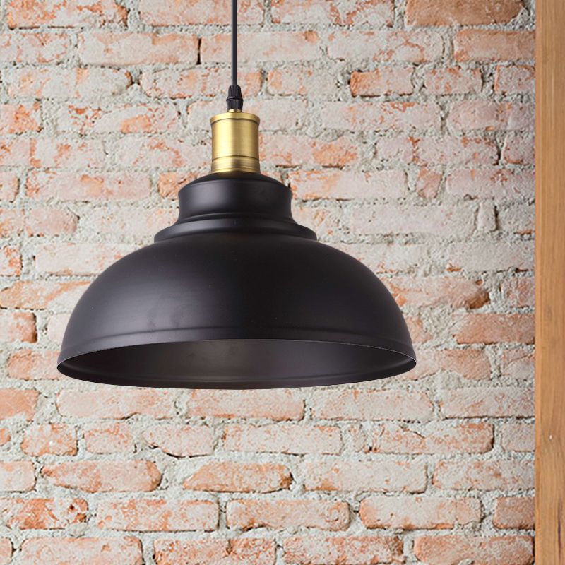 1 tonalità di ciotola a ciotola appeso a sospensione in stile vintage lampada a sospensione in metallo nero con cavo plug-in per ristorante