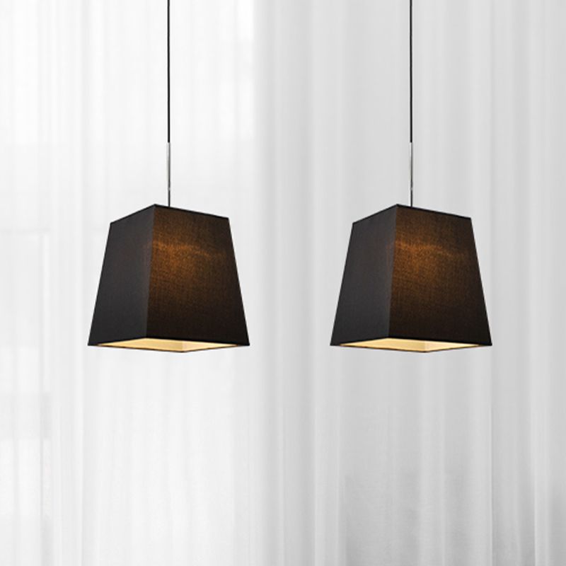 Trapezoidal Mini Pendant Light Simplicity Fabric Single Black Suspension Lamp for Dining Room