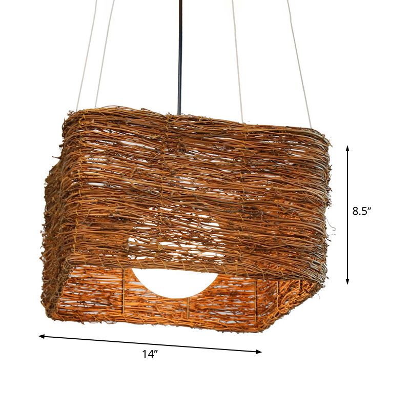 1 Kopf rechteckige hängende helle leichte japanische rattan hängende Lichtleuchte in Braun