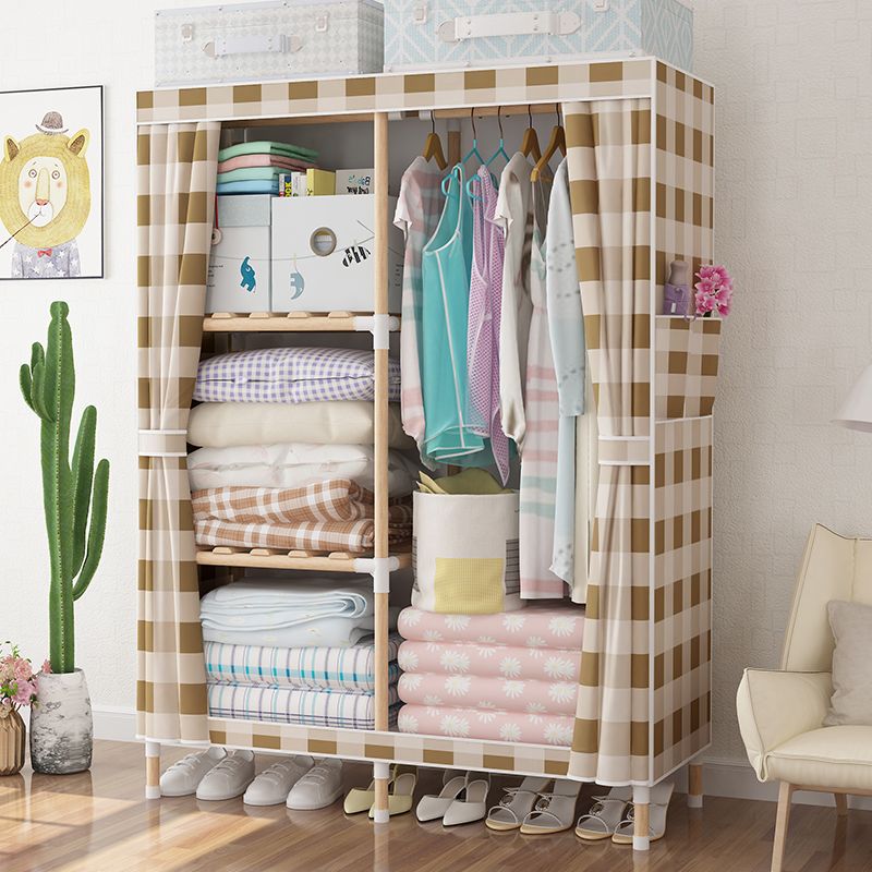 Metal Modern Armoire Shelves Storage Wardrobe Closet with Garment Rod