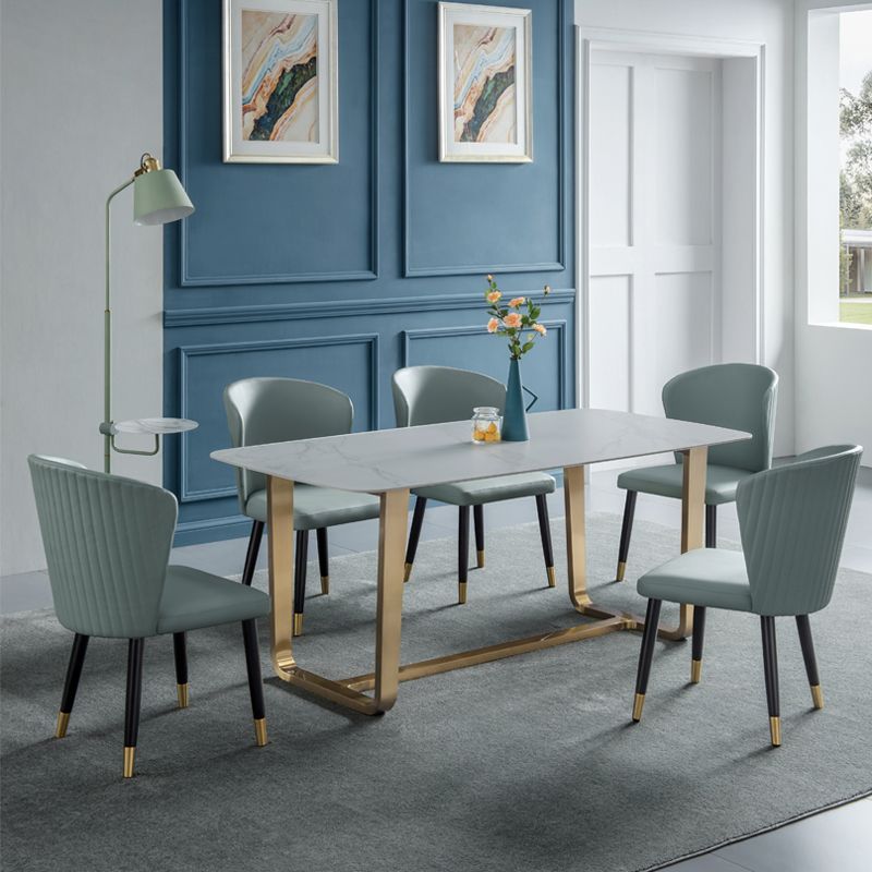 1/4/5/6 Pieces Nordic Dining Room Set Sintered Stone Dining Table and Faux Leather Chairs
