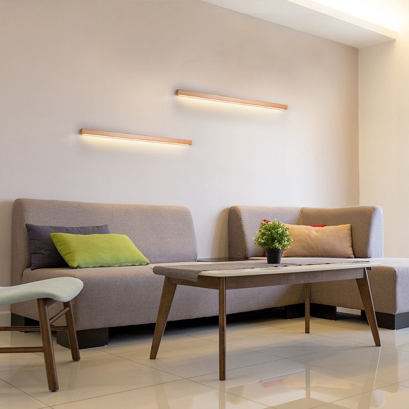 Linear Shape Wood Wall Light Modern Style 1-Light Wall Mount Lighting in Brown